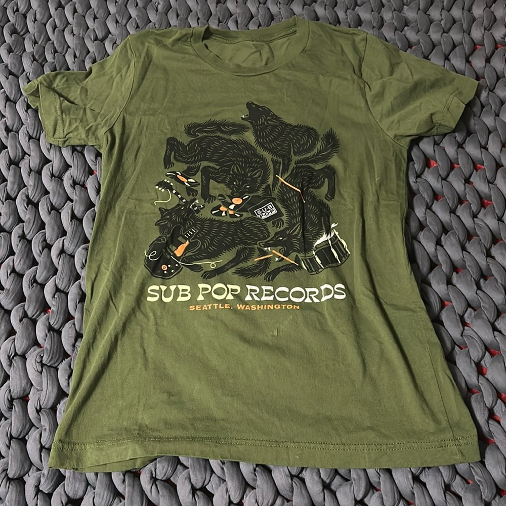 grungy record shop tee with wolf print